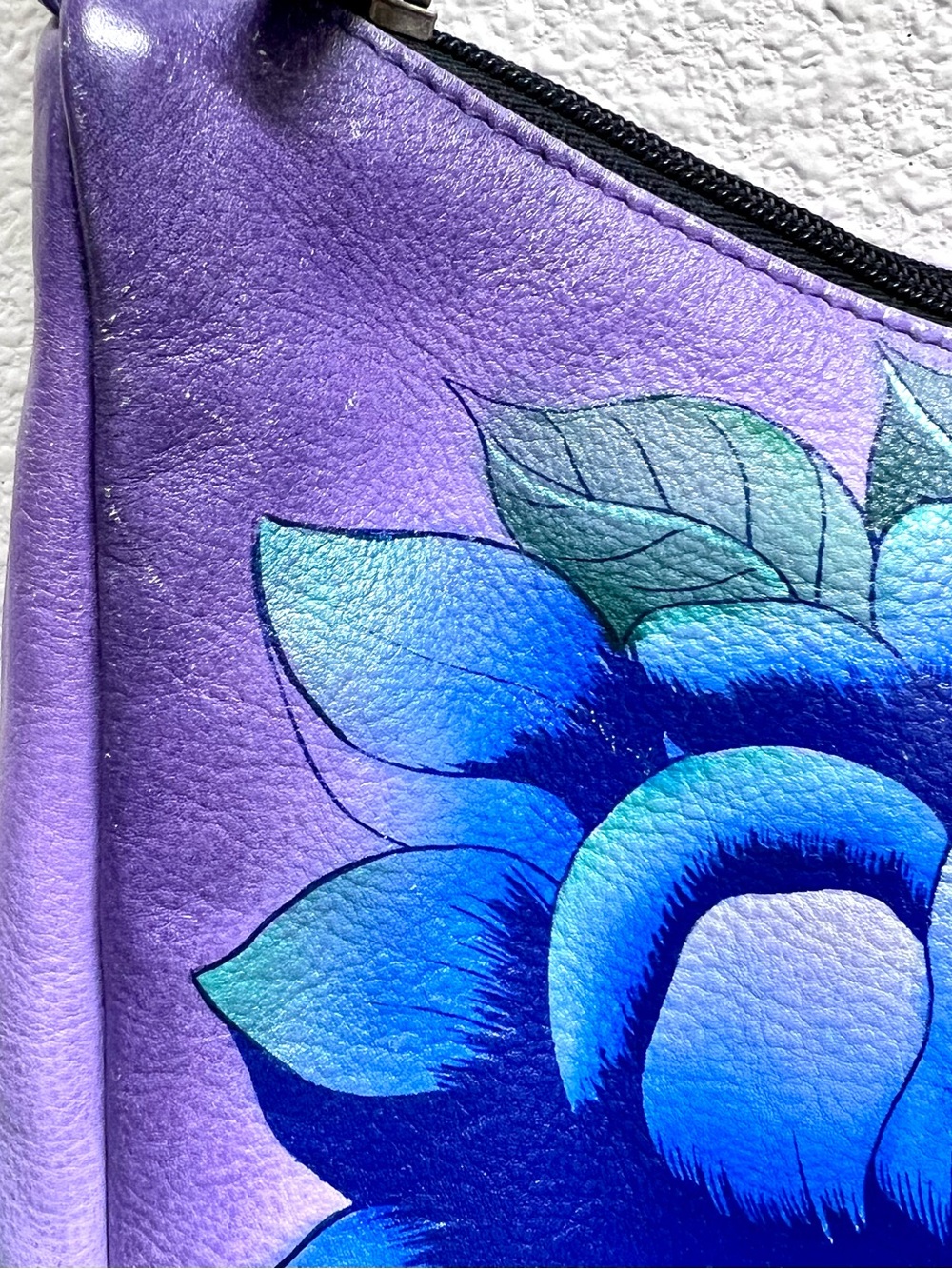 Anna by Anuschka “Precious Peony Eggplant” Hand Painted Leather Crossbody - Picture 10 of 13